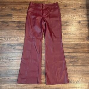 We The Free Burgundy Faux Leather Flare Pants Women 10 High Rise Minimalist